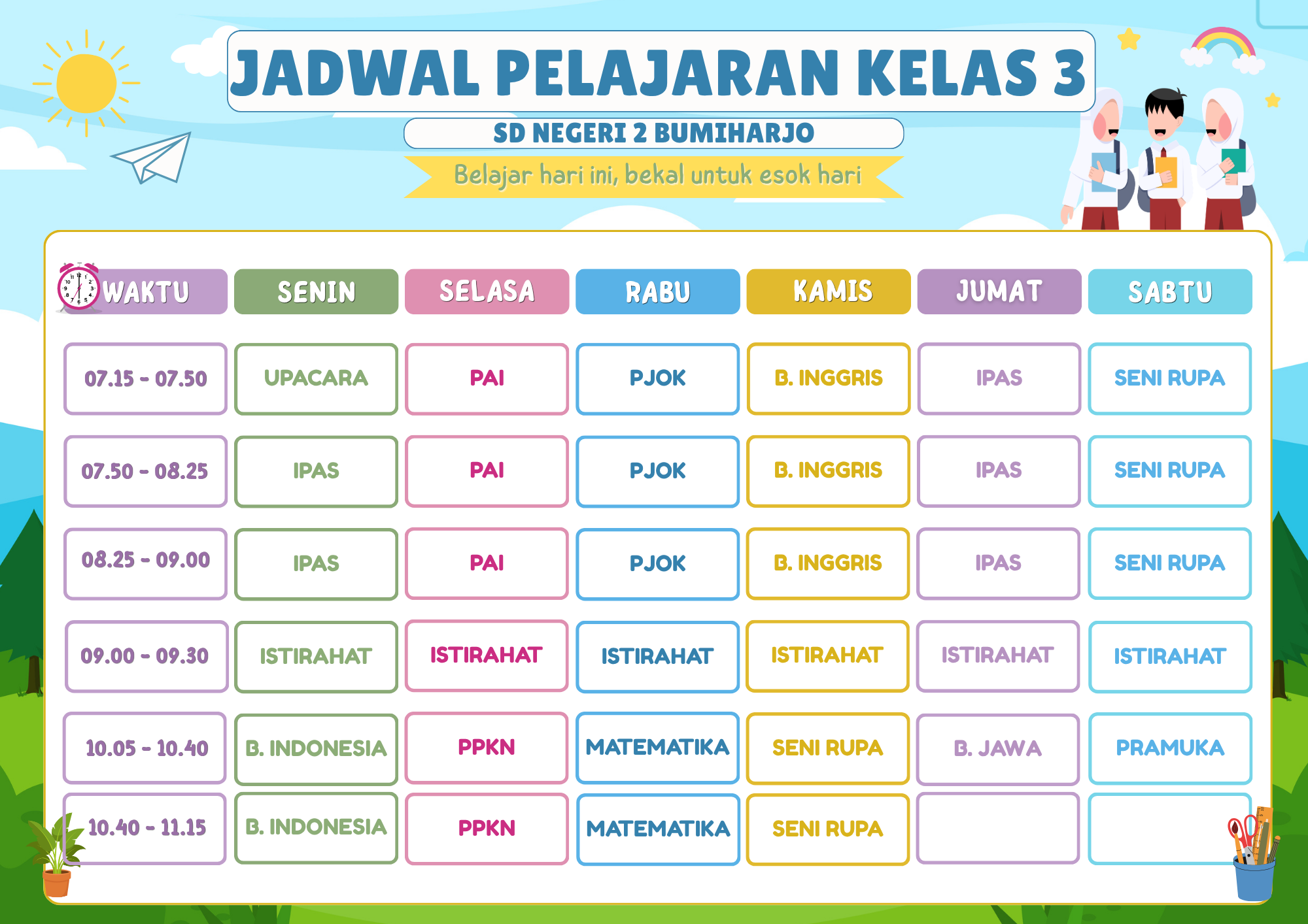 Jadwal pelajaran kelas 3